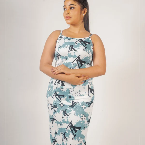 Aura Print Body Cone Dress - Aqua