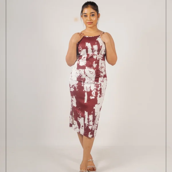 Aura Print Body Cone Dress - Maroon