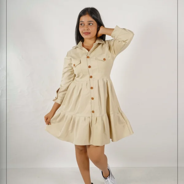 Casual Modern Day Dress - Beige