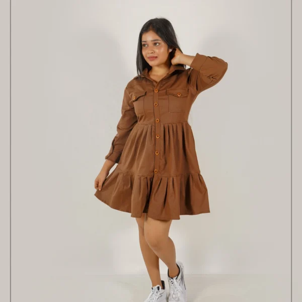 Casual Modern Day Dress - Brown