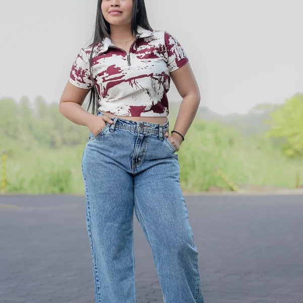 Casual Splash Print Top - Maroon
