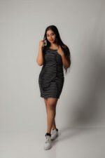 Stripe Drop Shoulder Frock-Black