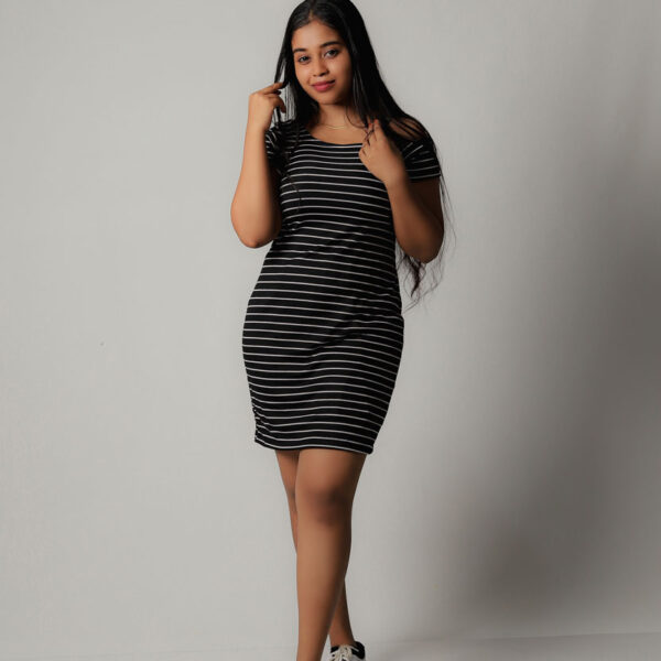 Stripe Drop Shoulder Frock-Black