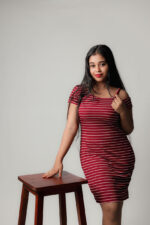 Stripe Drop Shoulder Frock-Red