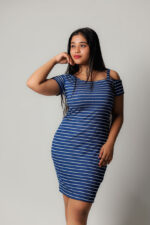 Stripe Drop Shoulder Frock-Blue