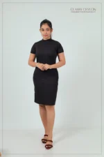 Ribbed High-Neck Bodycon Dress - Black