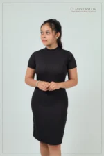 Ribbed High-Neck Bodycon Dress - Black - Image 2