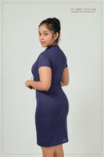 Ribbed High-Neck Bodycon Dress - Navy Blue - Image 3