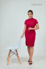 Ribbed High-Neck Bodycon Dress - Maroon