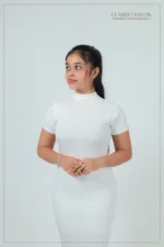 Ribbed High-Neck Bodycon Dress - White - Image 2