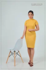 Ribbed High-Neck Bodycon Dress - Yellow