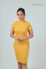 Ribbed High-Neck Bodycon Dress - Yellow - Image 2
