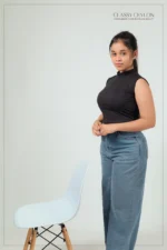 Ribbed High-Neck Top- Black - Image 2
