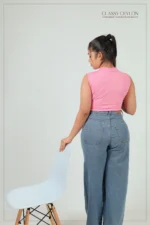 Ribbed High-Neck Top- Pastel Pink - Image 3