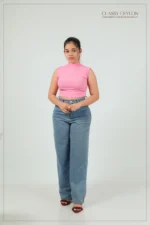 Ribbed High-Neck Top- Pastel Pink - Image 2