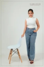 Ribbed High-Neck Top- White