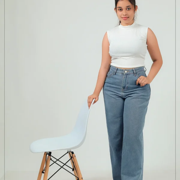 Ribbed High-Neck Top- White
