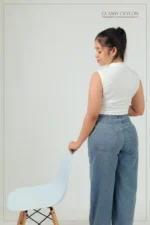 Ribbed High-Neck Top- White - Image 2