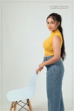 Ribbed High-Neck Top- Yellow - Image 2