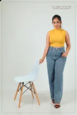 Ribbed High-Neck Top- Yellow