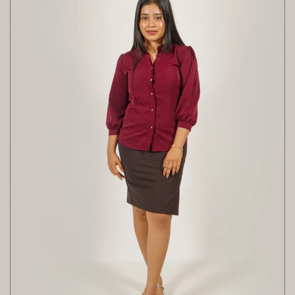 Serene Office Charm Top – Maroon Wine