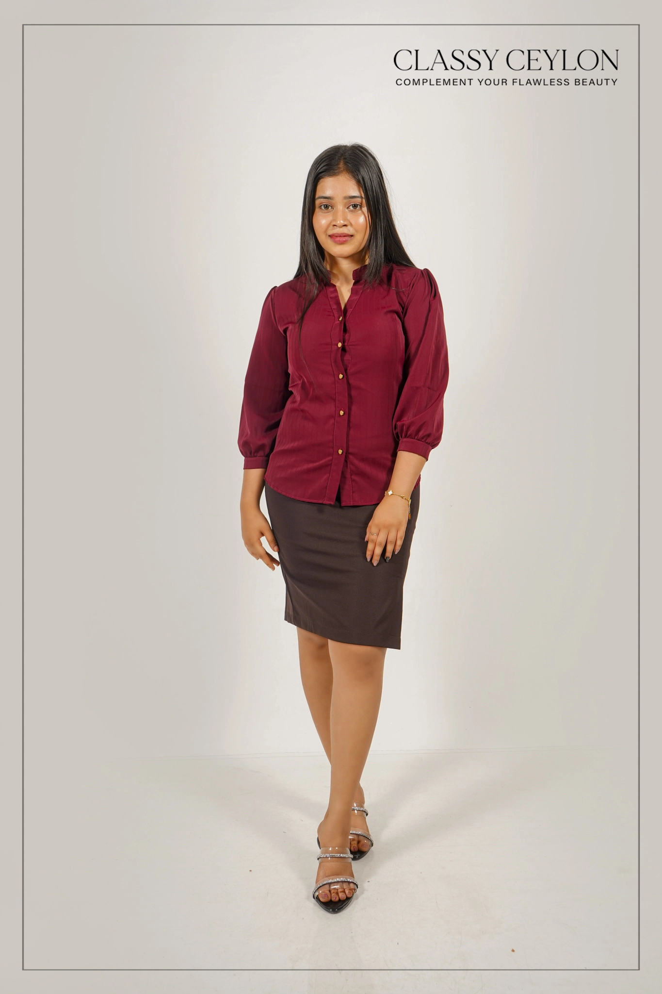Serene Office Charm Top – Maroon Wine