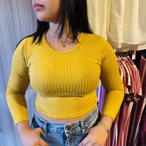 Ribbed Long Sleeve Top - Yellow