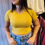 Ribbed Crew Neck Top - Yellow