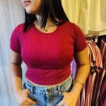 Ribbed Crew Neck Top - Maroon
