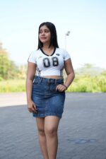 Mid washed denim mini skirt